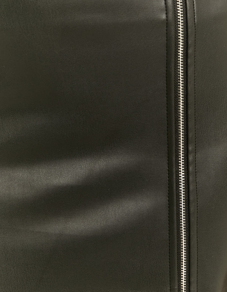 Faux Leather Maxi Skirt with Zip | Black