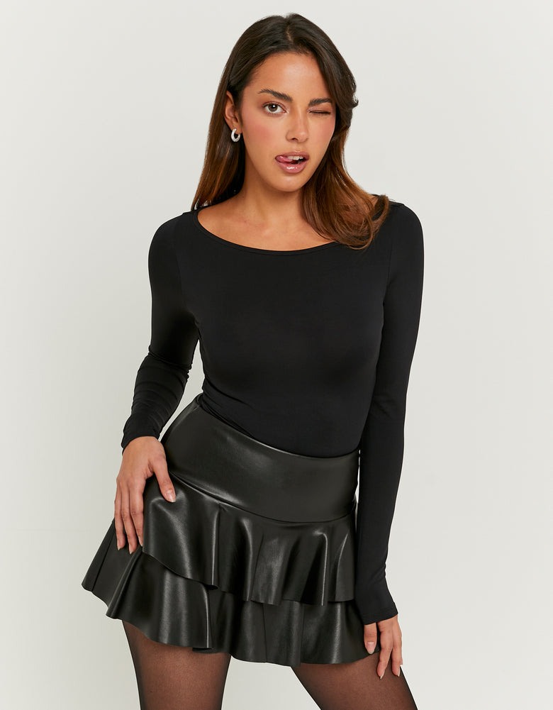 Faux Leather Mini Skort with Ruffles | Black