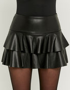 Faux Leather Mini Skort with Ruffles | Black