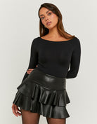 Faux Leather Mini Skort with Ruffles | Black