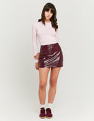 High Waist Vinyl Mini Skirt | Bordeau