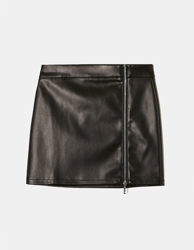 Faux Leather Zipped Mini Skirt | Black