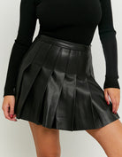 Pleated Faux Leather Mini Skirt | Black
