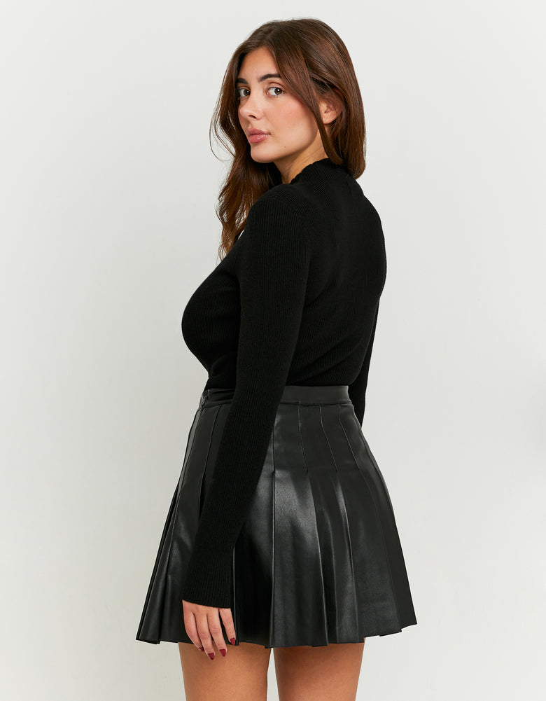 Pleated Faux Leather Mini Skirt | Black