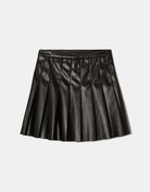 Pleated Faux Leather Mini Skirt | Black