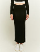 Long Knit Skirt with Varsity Details | Black-White
