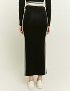 Long Knit Skirt with Varsity Details | Black-White