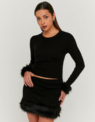 Knitted Skirt with Fur Trim | Black