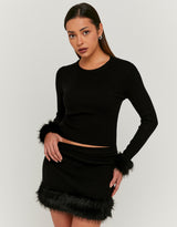 Knitted Skirt with Fur Trim | Black