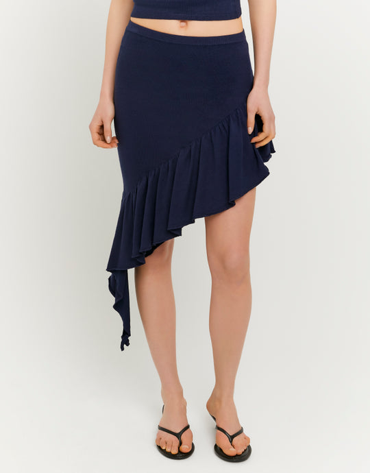 Skirt Asymmetric with Ruffles | Navy