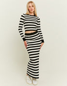 Long Knit Skirt | Off White - Black