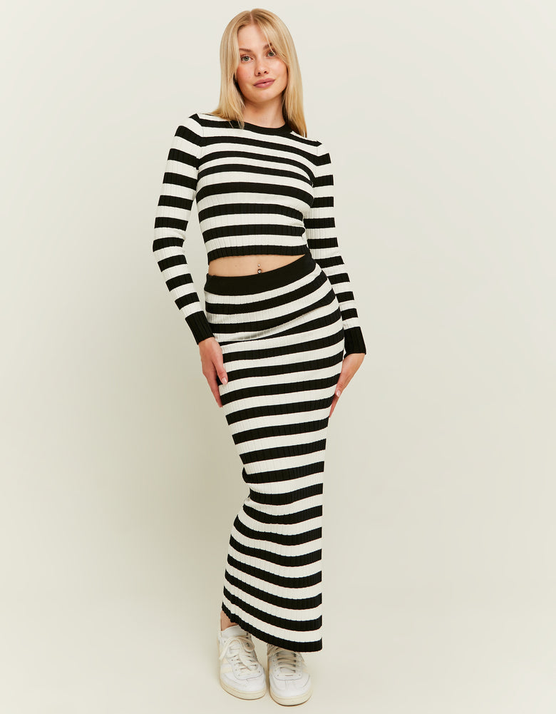 Long Knit Skirt | Off White - Black