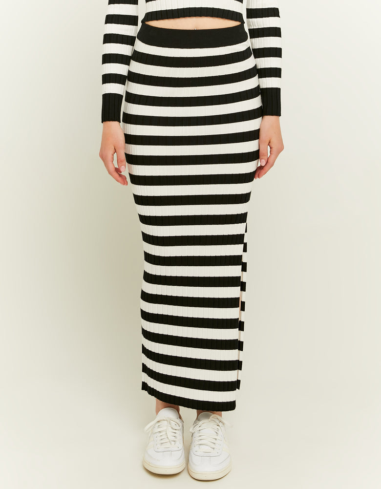 Long Knit Skirt | Off White - Black