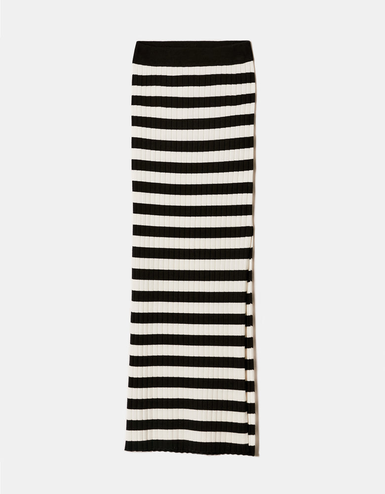 Long Knit Skirt | Off White - Black