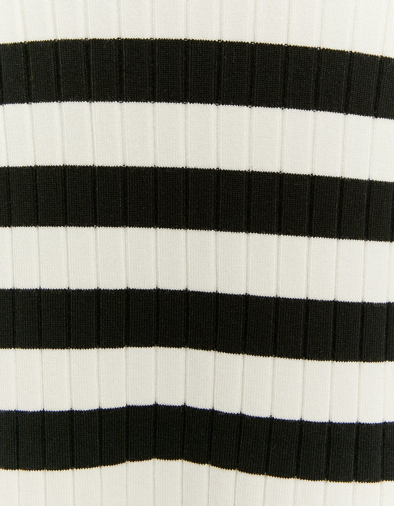 Long Knit Skirt | Off White - Black