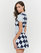 Knitted Mini Skirt | Blue-Black