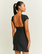 Mini Skirt with Slit | Navy-White