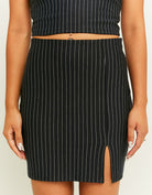 Mini Skirt with Slit | Navy-White