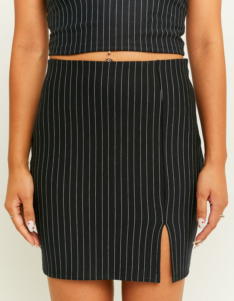 Mini Skirt with Slit | Navy-White