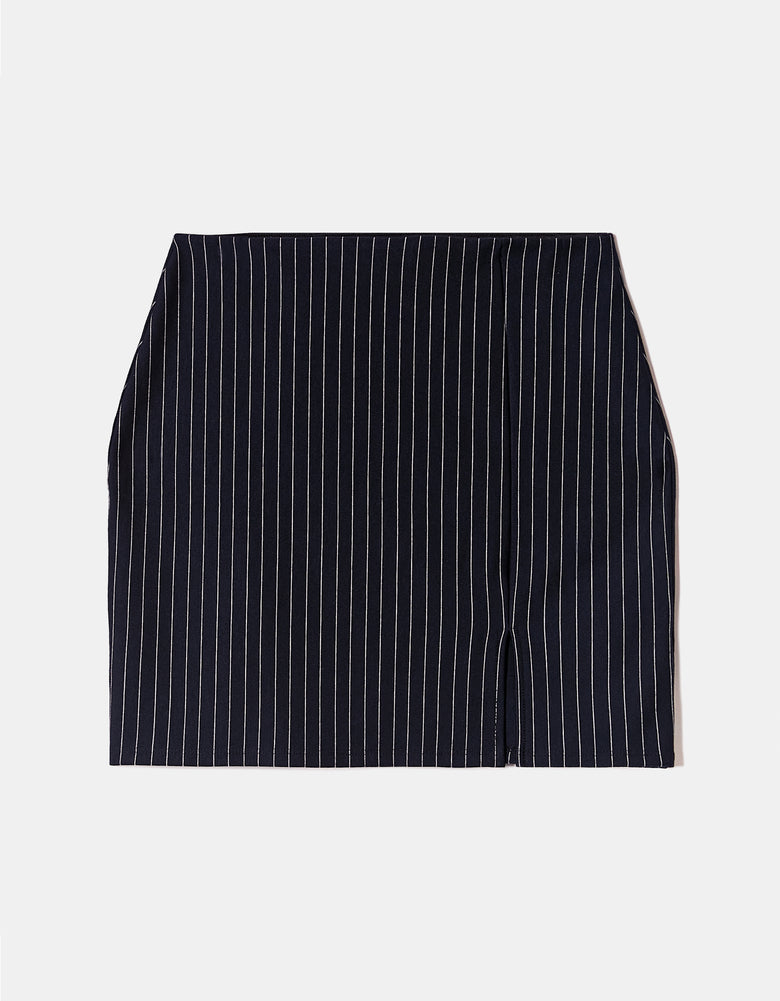 Mini Skirt with Slit | Navy-White