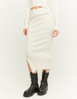 Ribbed Midi Skirt with Slit | Cream