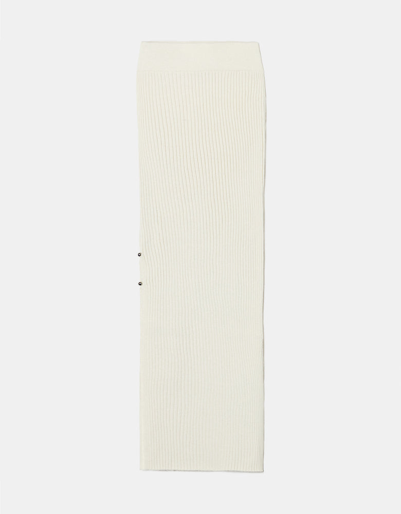Ribbed Midi Skirt with Slit | Cream