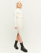Ribbed Midi Skirt with Slit | Cream