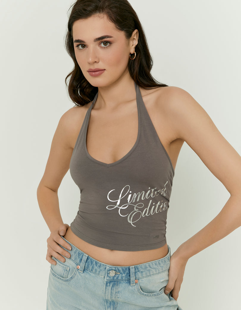 Printed Halter Top | Grey