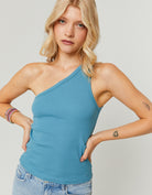 One Shoulder Basic Top | Blue