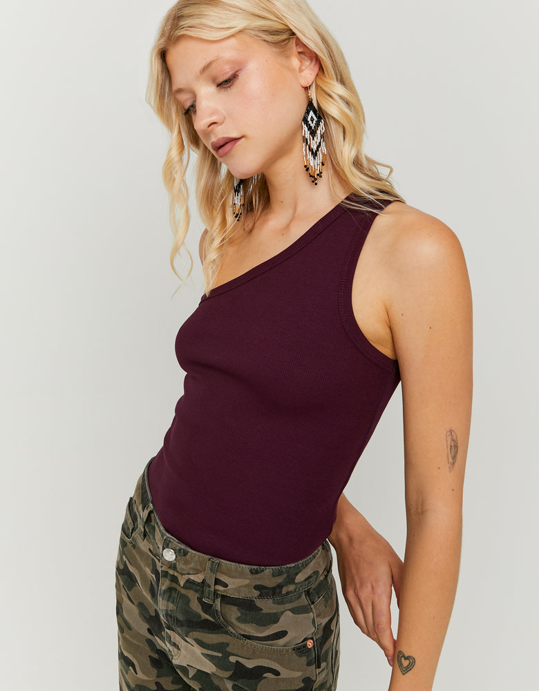 One Shoulder Basic Top | Bordeau