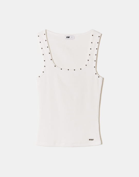 Basic Tank Top with studs | White