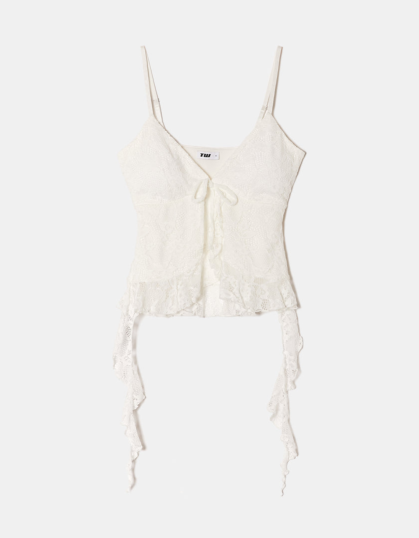 Lace Top with Ruffles | White