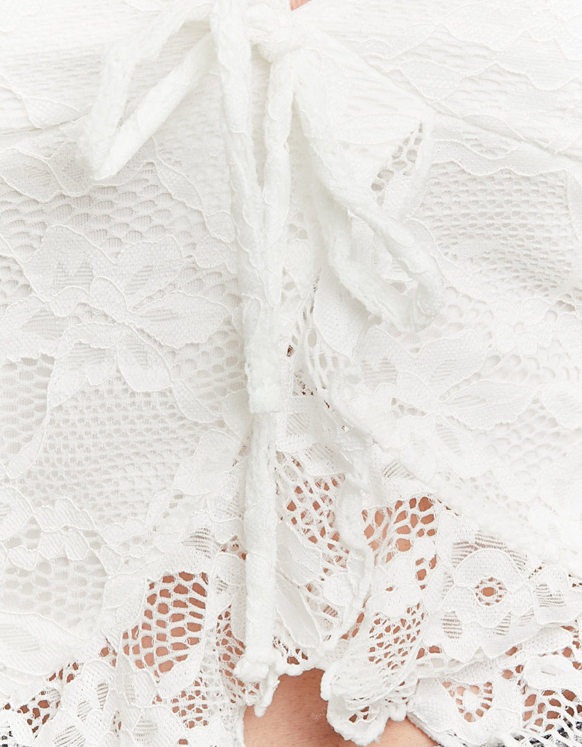 Lace Top with Ruffles | White