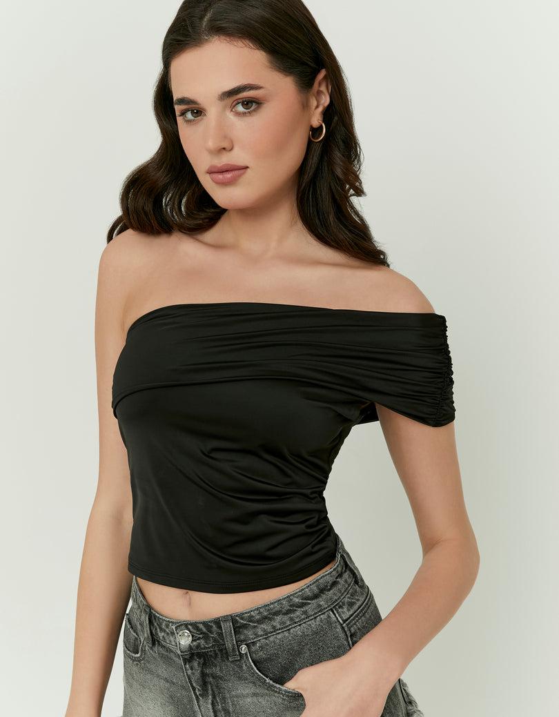 One Shoulder Crop Top | Black