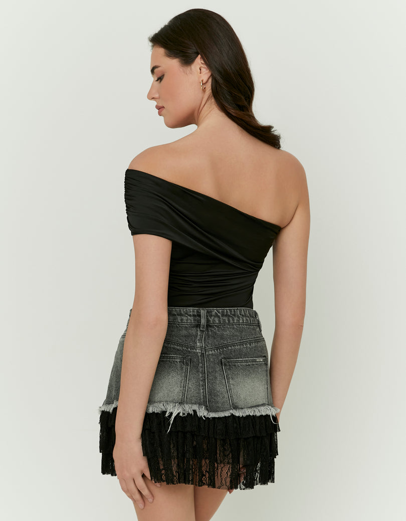 One Shoulder Crop Top | Black