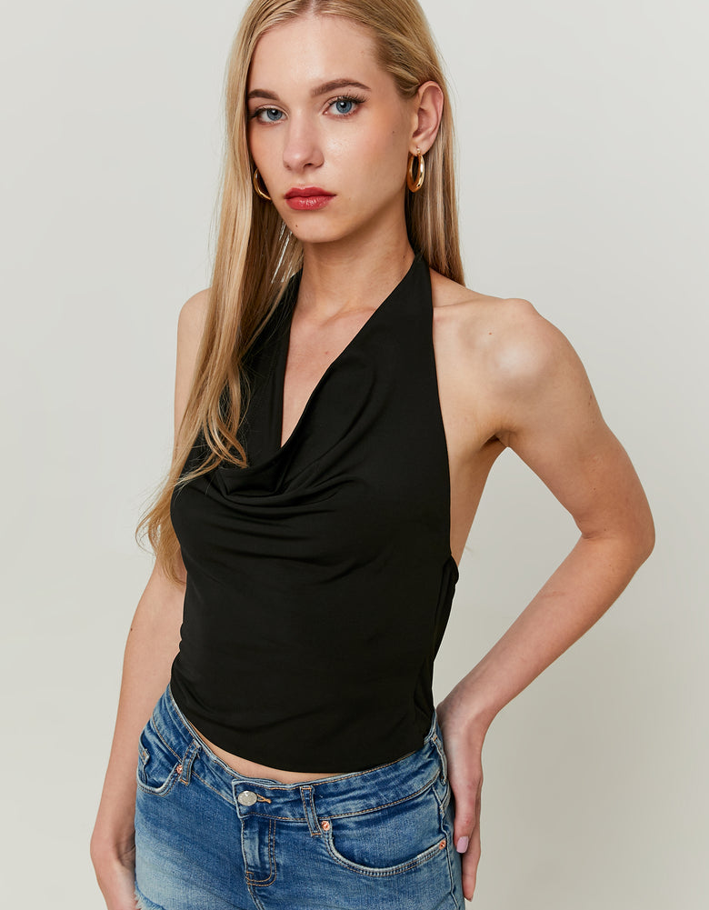 Halterneck Fancy Top | Black