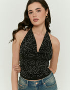 Halter Top with Rhinestones | Black