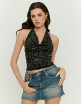 Halter Top with Rhinestones | Black