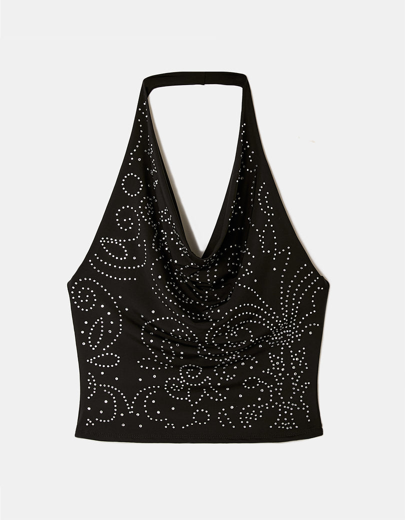 Halter Top with Rhinestones | Black
