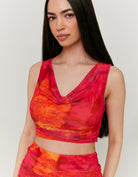 Mesh Crop Top with Floral Print | Multicolor