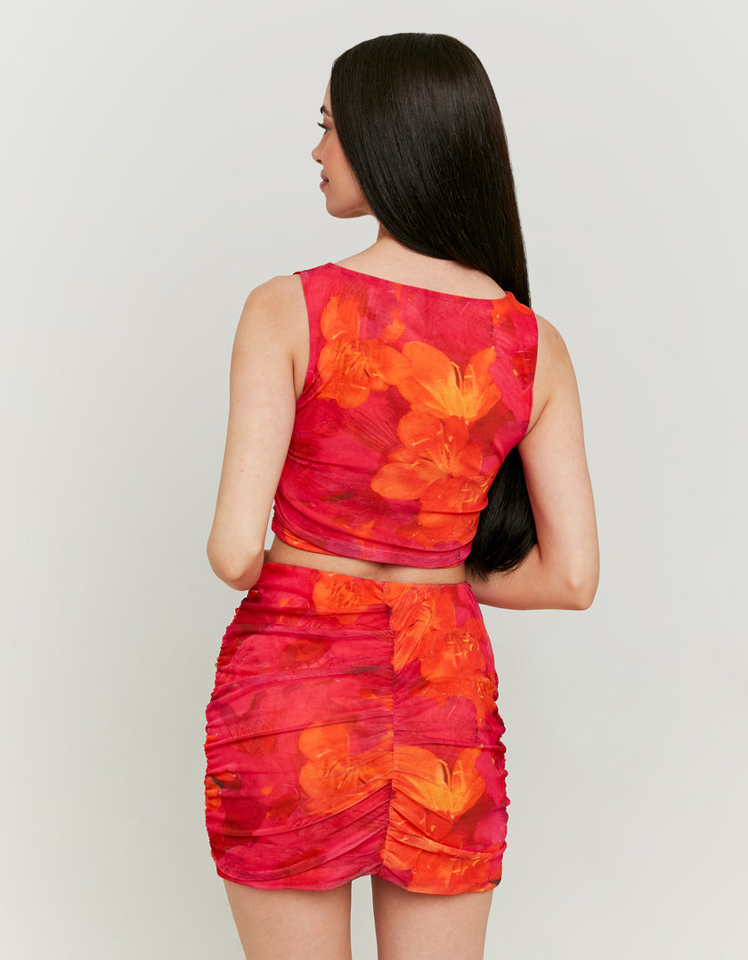 Mesh Crop Top with Floral Print | Multicolor