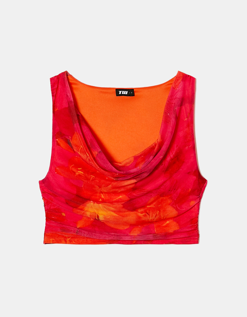 Mesh Crop Top with Floral Print | Multicolor