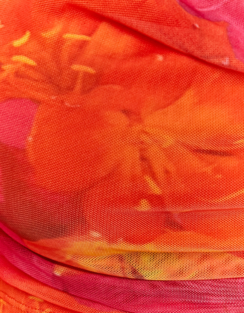Mesh Crop Top with Floral Print | Multicolor