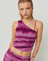 One Shoulder Printed Tank top | Purple Melange