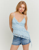 Asymmetric Lace Top with Ruffles | Blue