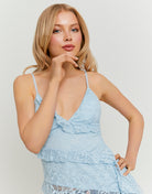 Asymmetric Lace Top with Ruffles | Blue