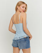 Asymmetric Lace Top with Ruffles | Blue