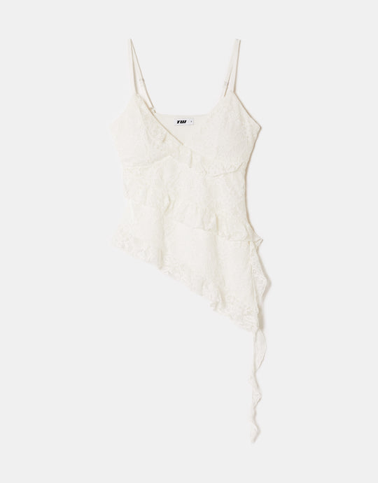 Asymmetric Lace Top with Ruffles | Off White