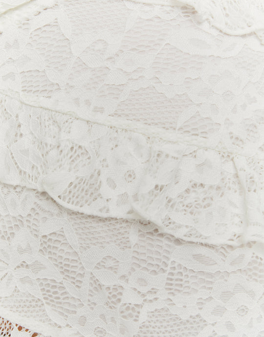 Asymmetric Lace Top with Ruffles | Off White