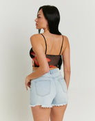 Mesh Crop Top with Print | Floral Print Black